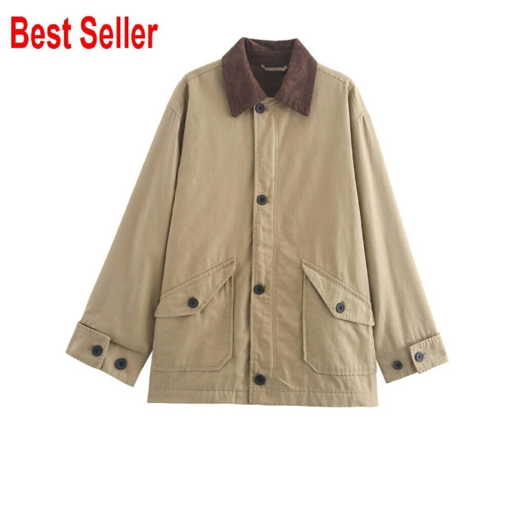 Oversized Canvas Barn Jacket Corduroy Lapel Collar Classic Chic Fall Fashion